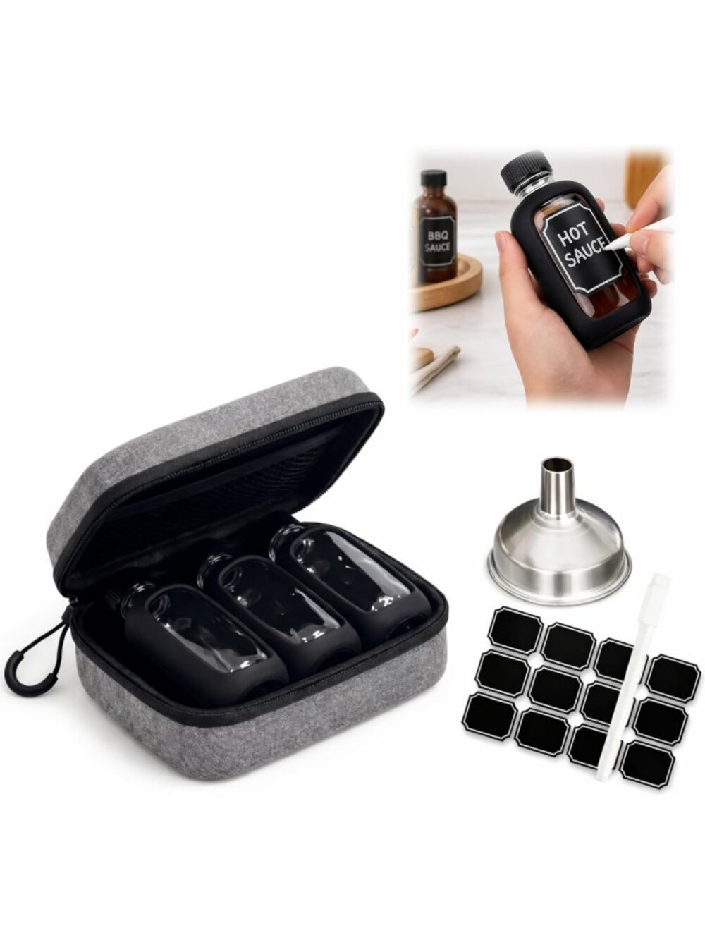 Travel-Sized Glass Bottles with Silicone Sleeves - Mini Flask Set for Liquids